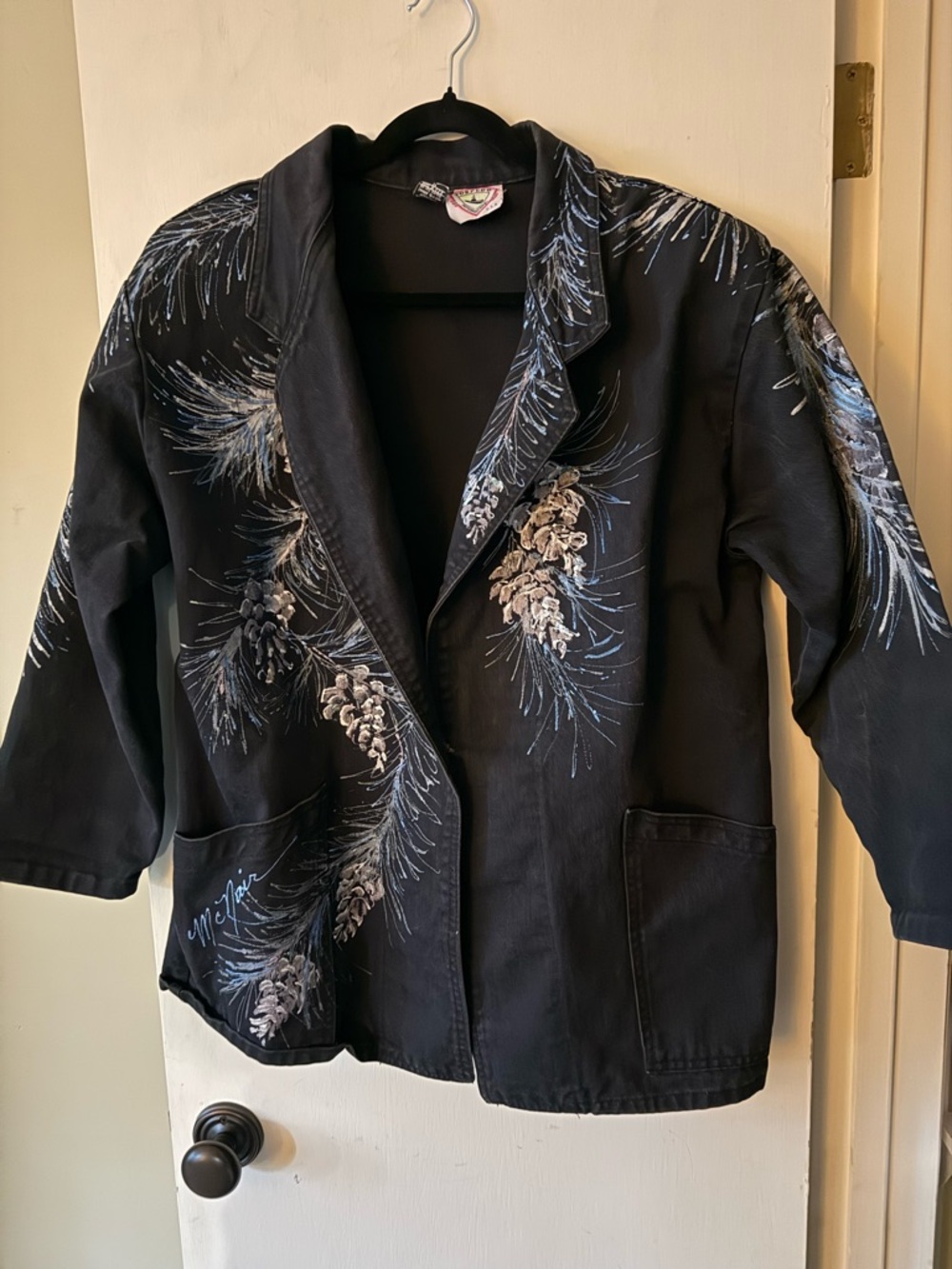90s Handmade Vintage Black Hand-Painted Pinecone Blazer Burning Man Festival